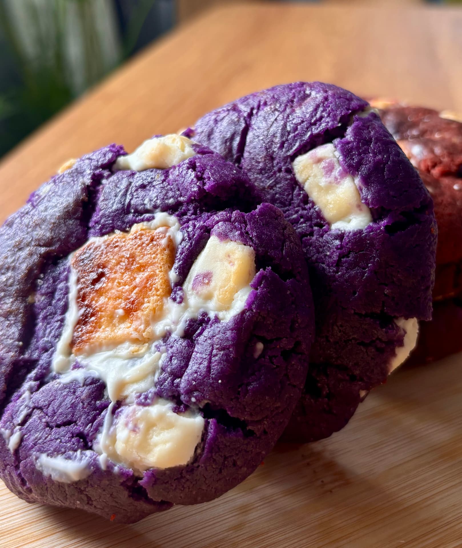Ube Hime cookies with melting white chocolate